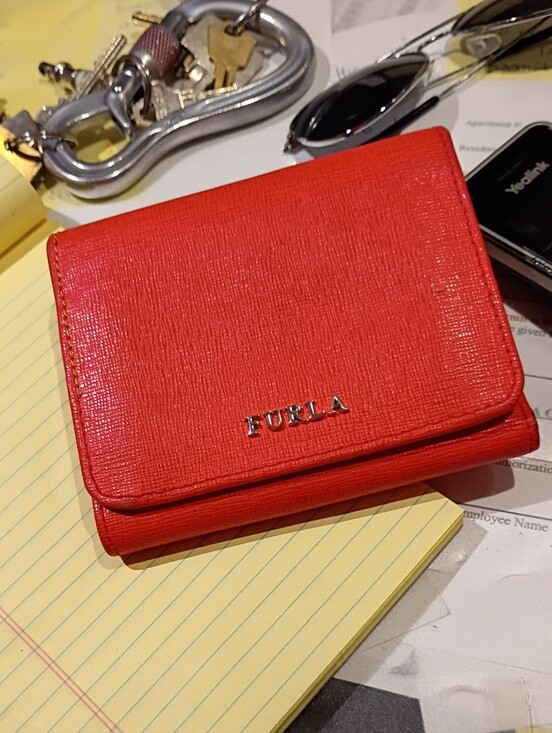 Furla Handbags - Furla Orange Saffiano Leather Fold Wallet